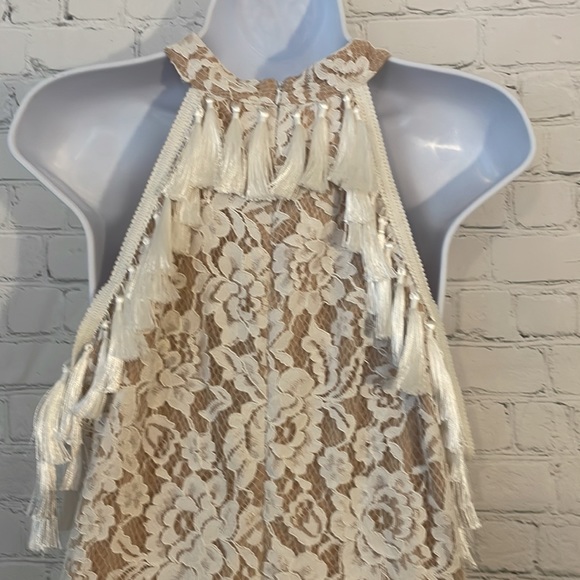 Vici for K. Jordan white lace floral mini dress with tassels off shoulder - Picture 8 of 11